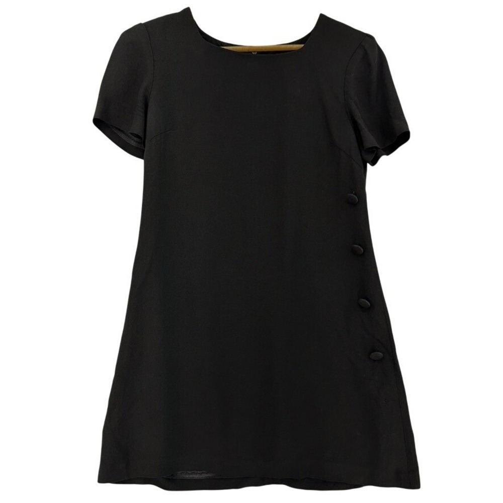 VTG Donna Ricco New York Petite Black Shift Dress Side Button Mini 4P MCM Rich